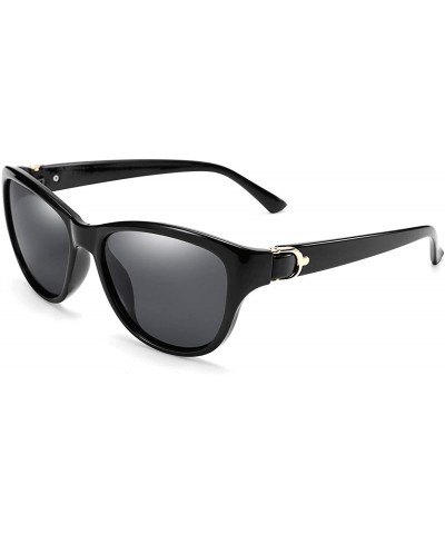 Aviator Women Vintage Polarized Sunglasses Lady Elegant Cateye Sun Glasses B2476 - Black - CE18Q49QNAR $17.18