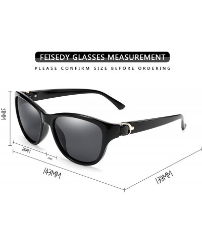 Aviator Women Vintage Polarized Sunglasses Lady Elegant Cateye Sun Glasses B2476 - Black - CE18Q49QNAR $17.18