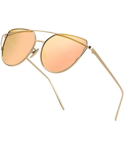 Oversized Cat Eye Mirrored Flat Lenses Metal Frame Sunglasses for Women Retro Fashion Sun glasses Shades - CN18OSCZMNY $19.14