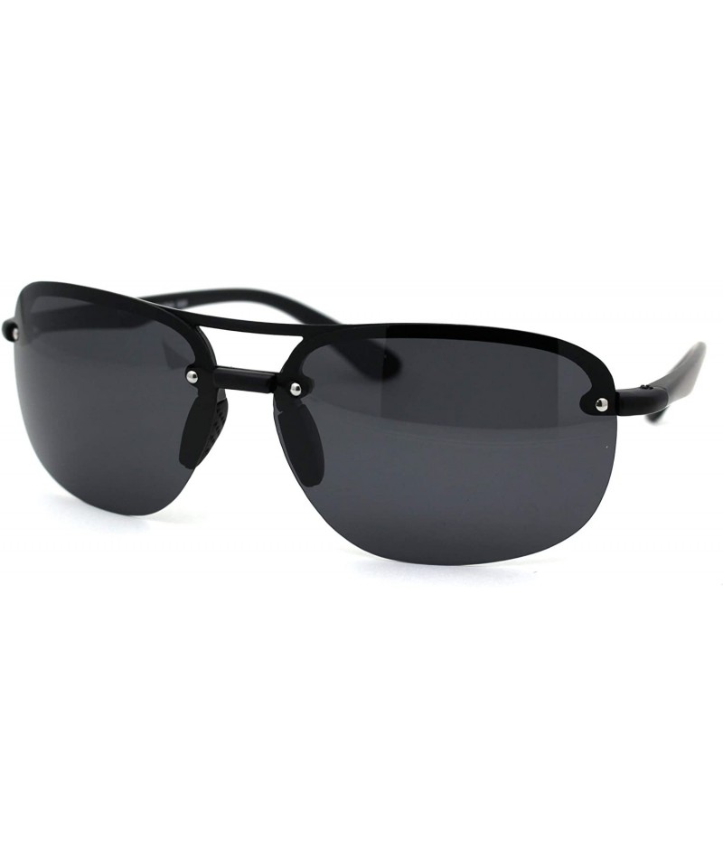 Oval Polarized Mens Classic 90s Half Rim Rimless Style Racer Sunglasses - Matte Black - C818Z3KE7O3 $27.54