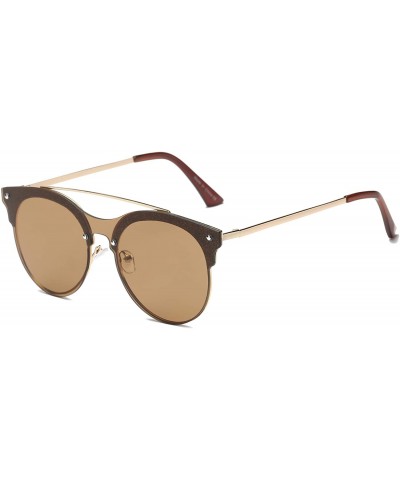 Round Women Brow-Bar Fashion Round Tinted Lens Cat Eye UV Protection Sunglasses - Brown - C518WSEO0WM $37.75