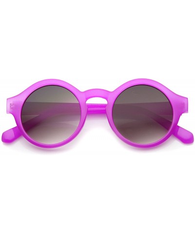 Round Women's Bright Pastel Color Retro Horn Rimmed Round Sunglasses 47mm - Fuchsia / Lavender - CZ12I21S8V3 $19.34