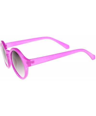 Round Women's Bright Pastel Color Retro Horn Rimmed Round Sunglasses 47mm - Fuchsia / Lavender - CZ12I21S8V3 $10.19