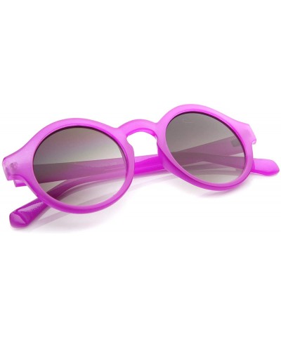 Round Women's Bright Pastel Color Retro Horn Rimmed Round Sunglasses 47mm - Fuchsia / Lavender - CZ12I21S8V3 $10.19