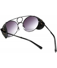 Round Women's Fashion Sunglasses Metal Round Frame Eyewear With Leather - Black Gray - CA18W3D4U8X $17.20