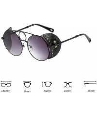 Round Women's Fashion Sunglasses Metal Round Frame Eyewear With Leather - Black Gray - CA18W3D4U8X $17.20