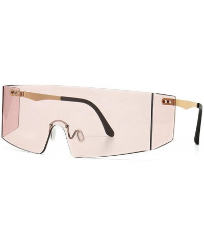 Oversized Oversized Shield Sunglasses Flat Top Gradient Lens Rimless Eyeglasses Women Men - Pink - CW199HR8XQR $28.47