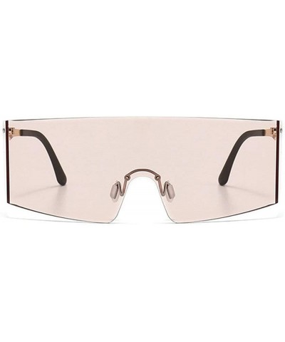 Oversized Oversized Shield Sunglasses Flat Top Gradient Lens Rimless Eyeglasses Women Men - Pink - CW199HR8XQR $13.31