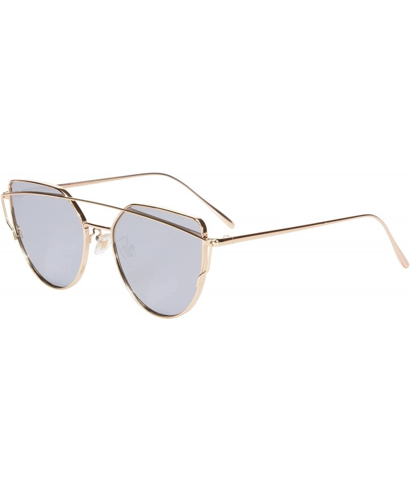 Cat Eye Reflective Color Protection Cat Eye Mirrored Flat Lens Sunglasses with Metal Temple MF001(Gold Frame Silver Lens) - C...