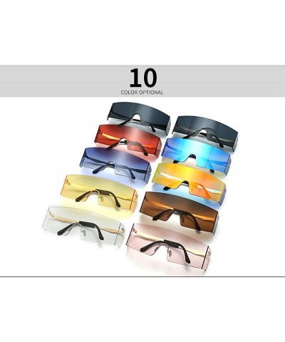 Oversized Oversized Shield Sunglasses Flat Top Gradient Lens Rimless Eyeglasses Women Men - Pink - CW199HR8XQR $27.00