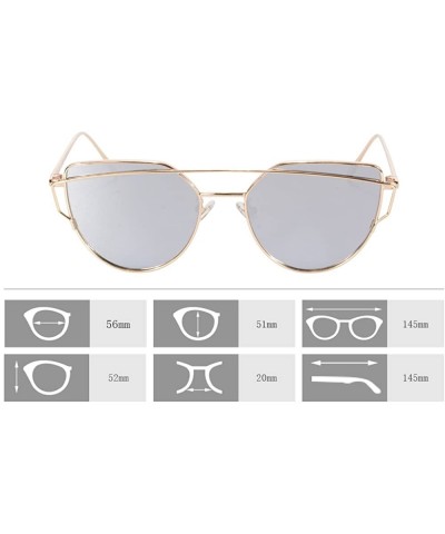 Cat Eye Reflective Color Protection Cat Eye Mirrored Flat Lens Sunglasses with Metal Temple MF001(Gold Frame Silver Lens) - C...