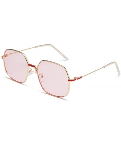 Oval Sunglasses women personality tide men's sunglasses square metal glasses - Golden Frame Ocean Powder - CA190MZXY70 $32.58
