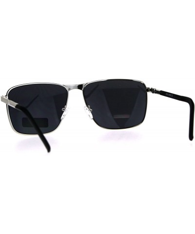 Rectangular Mens Rectangular Metal Frame Classic Officer Sunglasses - Silver Black - CH180SZDZ9Z $15.33