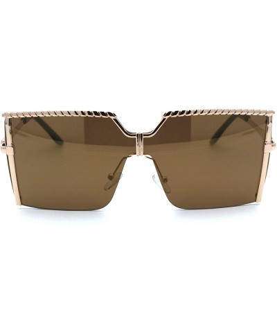 Oversized Womens Luxury Nouveau Metal Half Rim Oversize Rectangle Sunglasses - Gold Brown Mirror - C918W8IR5TN $26.43
