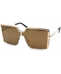 Oversized Womens Luxury Nouveau Metal Half Rim Oversize Rectangle Sunglasses - Gold Brown Mirror - C918W8IR5TN $14.61