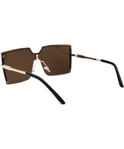 Oversized Womens Luxury Nouveau Metal Half Rim Oversize Rectangle Sunglasses - Gold Brown Mirror - C918W8IR5TN $14.61