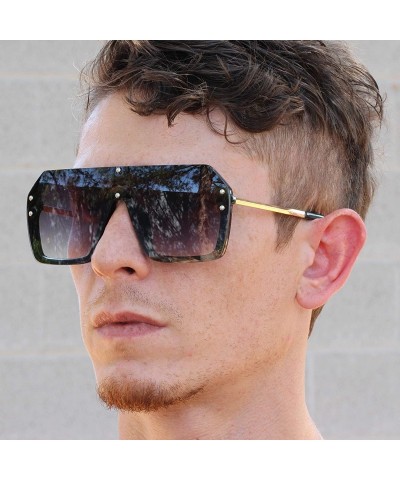 Oversized Retro Oversized Shield Sunglasses Rimless Flat Top Mirror Glasses Women Men - Black Gradient - C218XRKKLA8 $12.04