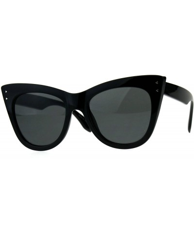 Cat Eye Womens Mod Thick Oversize Cat Eye Diva Plastic Sunglasses - Solid Black Black - CQ18CC7KKR4 $12.95