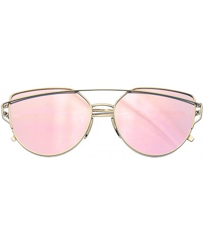 Oversized Cat Eye Mirrored Flat Lenses Aviator Sunglasses Metal Frame Womens Shades - Pink - CD1809UCD0Y $19.03