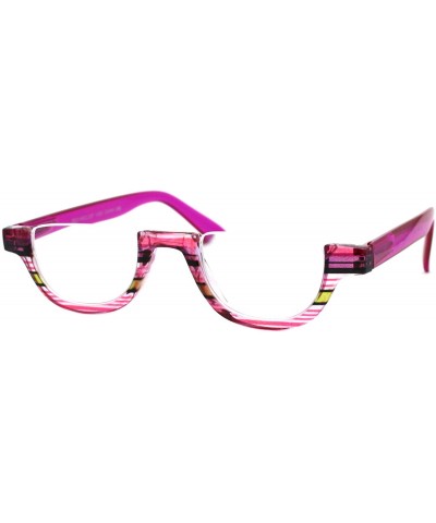 Semi-rimless Magnified Lens Reading Glasses Cropped Flat Top Half Rim Spring Hinge - Fuchsia - CX1989420WR $7.94