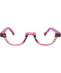 Semi-rimless Magnified Lens Reading Glasses Cropped Flat Top Half Rim Spring Hinge - Fuchsia - CX1989420WR $7.94