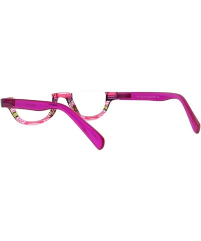 Semi-rimless Magnified Lens Reading Glasses Cropped Flat Top Half Rim Spring Hinge - Fuchsia - CX1989420WR $7.94