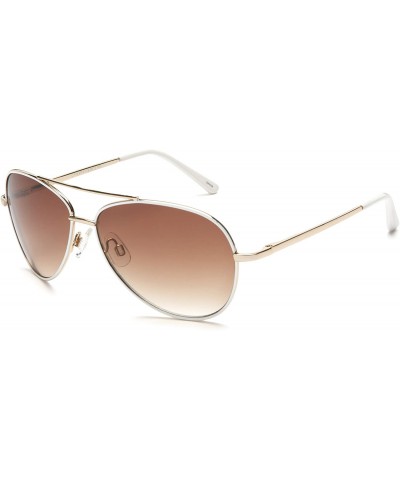 Aviator Women's A685 Aviator Sunglasses - 59 mm - Gold and White Frame/Gradient Brown Lens - C3113YJULUP $64.49