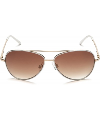 Aviator Women's A685 Aviator Sunglasses - 59 mm - Gold and White Frame/Gradient Brown Lens - C3113YJULUP $64.49