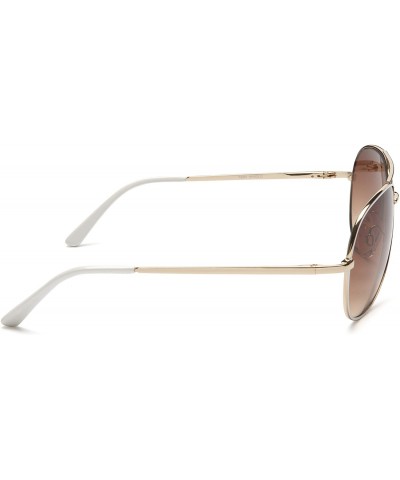 Aviator Women's A685 Aviator Sunglasses - 59 mm - Gold and White Frame/Gradient Brown Lens - C3113YJULUP $64.49
