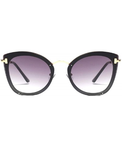 Cat Eye Women's Fashion Retro Metal Plastic Round Frame Cat Eye Sunglasses - Black Gray A1 - C718W8G962W $21.82