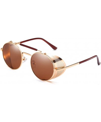Shield Steampunk Windproof Sunglasses Protection Personality - Golden/Tea - C918T9O9S2H $31.76