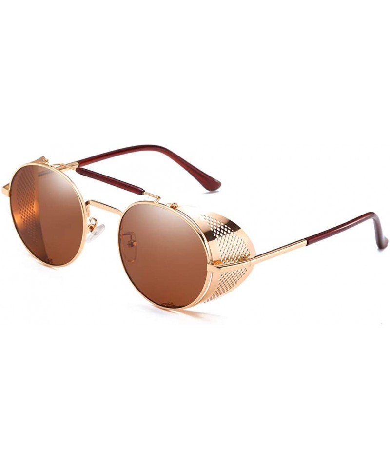Shield Steampunk Windproof Sunglasses Protection Personality - Golden/Tea - C918T9O9S2H $30.91
