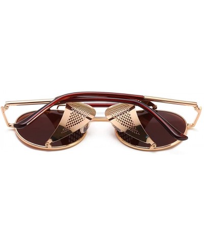 Shield Steampunk Windproof Sunglasses Protection Personality - Golden/Tea - C918T9O9S2H $30.91