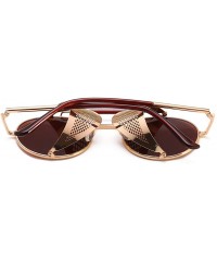 Shield Steampunk Windproof Sunglasses Protection Personality - Golden/Tea - C918T9O9S2H $30.91