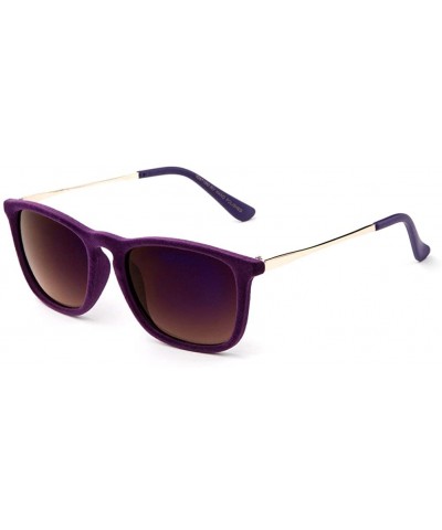 Square "Bonna" Womens Round Suede Material Stlyish Fashion Sunglasses - Purple - CU127Y3GNXF $8.02