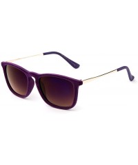 Square "Bonna" Womens Round Suede Material Stlyish Fashion Sunglasses - Purple - CU127Y3GNXF $8.02