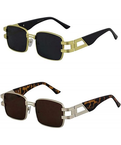 Square CLASSIC VINTAGE RETRO HIP HOP RAPPER Style SUNGLASSES Square Gold Frame - 2 Pack Black and Brown - CW197ISQDKZ $21.08