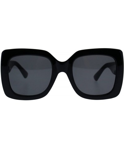 Rectangular Stripe Glitter Pop Color Retro Thick Plastic Rectangular Mod Sunglasses - All Black - CT18G4WYCNR $23.51