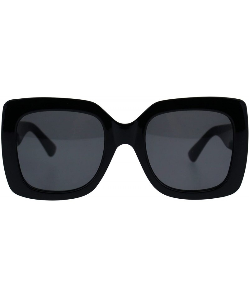 Rectangular Stripe Glitter Pop Color Retro Thick Plastic Rectangular Mod Sunglasses - All Black - CT18G4WYCNR $13.48