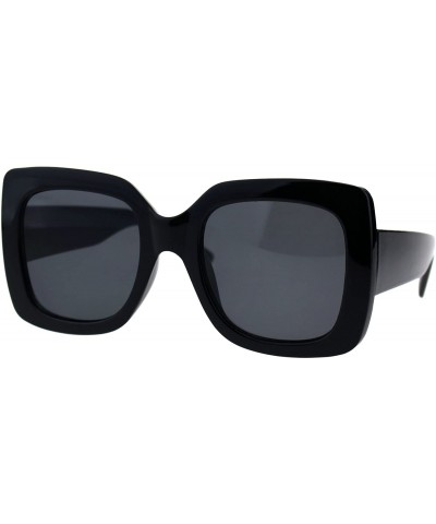 Rectangular Stripe Glitter Pop Color Retro Thick Plastic Rectangular Mod Sunglasses - All Black - CT18G4WYCNR $13.48
