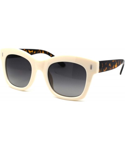 Rectangular Womens Thick Plastic Horn Boyfriend Style Hipster Sunglasses - Beige Tortoise Smoke - CI196QW2TCT $19.18