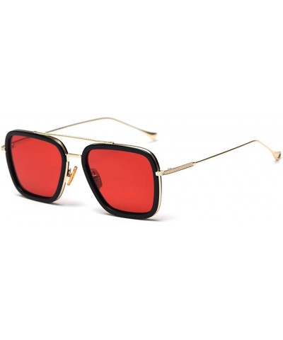 Square Men Square Sunglasses Polarized Driving Glasses Men Half Metal Female Flat Top Sun Glasses - Gold With Red - CR18AQTDQ...