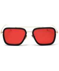 Square Men Square Sunglasses Polarized Driving Glasses Men Half Metal Female Flat Top Sun Glasses - Gold With Red - CR18AQTDQ...