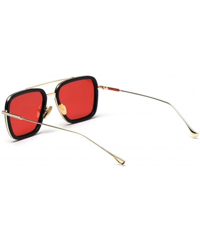 Square Men Square Sunglasses Polarized Driving Glasses Men Half Metal Female Flat Top Sun Glasses - Gold With Red - CR18AQTDQ...