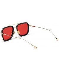 Square Men Square Sunglasses Polarized Driving Glasses Men Half Metal Female Flat Top Sun Glasses - Gold With Red - CR18AQTDQ...