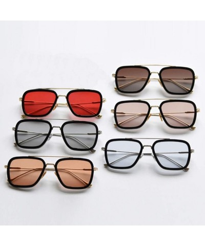 Square Men Square Sunglasses Polarized Driving Glasses Men Half Metal Female Flat Top Sun Glasses - Gold With Red - CR18AQTDQ...