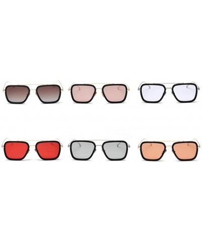 Square Men Square Sunglasses Polarized Driving Glasses Men Half Metal Female Flat Top Sun Glasses - Gold With Red - CR18AQTDQ...