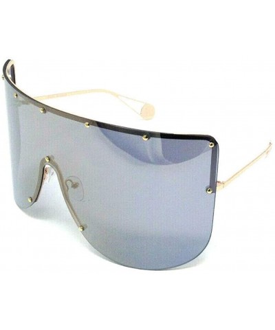 Goggle Flat Top XXL Large Oversized Semi Rimless Wrap Around Shield Sunglasses - Gold Metallic Frame - CV18XWSRWKD $28.78