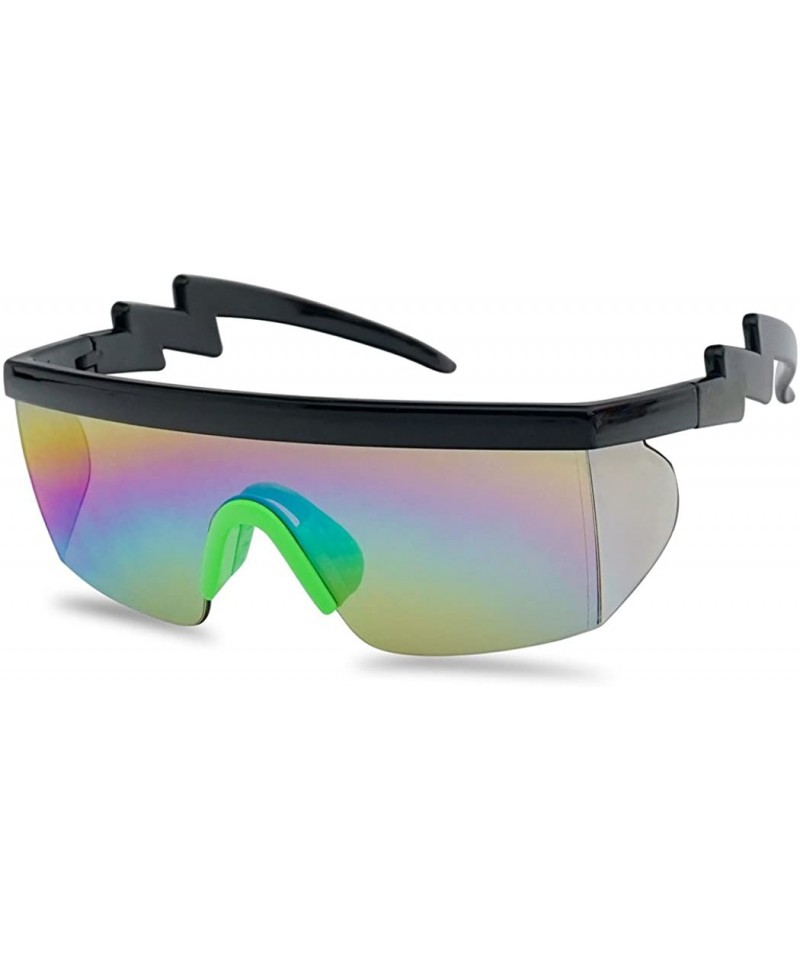 Goggle 80's Neon Semi Rimless Style Retro Rainbow Mirrored Transparent Lens ZigZag Sunglasses - C018DASIW3H $12.03