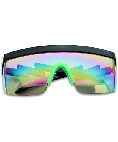 Goggle 80's Neon Semi Rimless Style Retro Rainbow Mirrored Transparent Lens ZigZag Sunglasses - C018DASIW3H $21.71